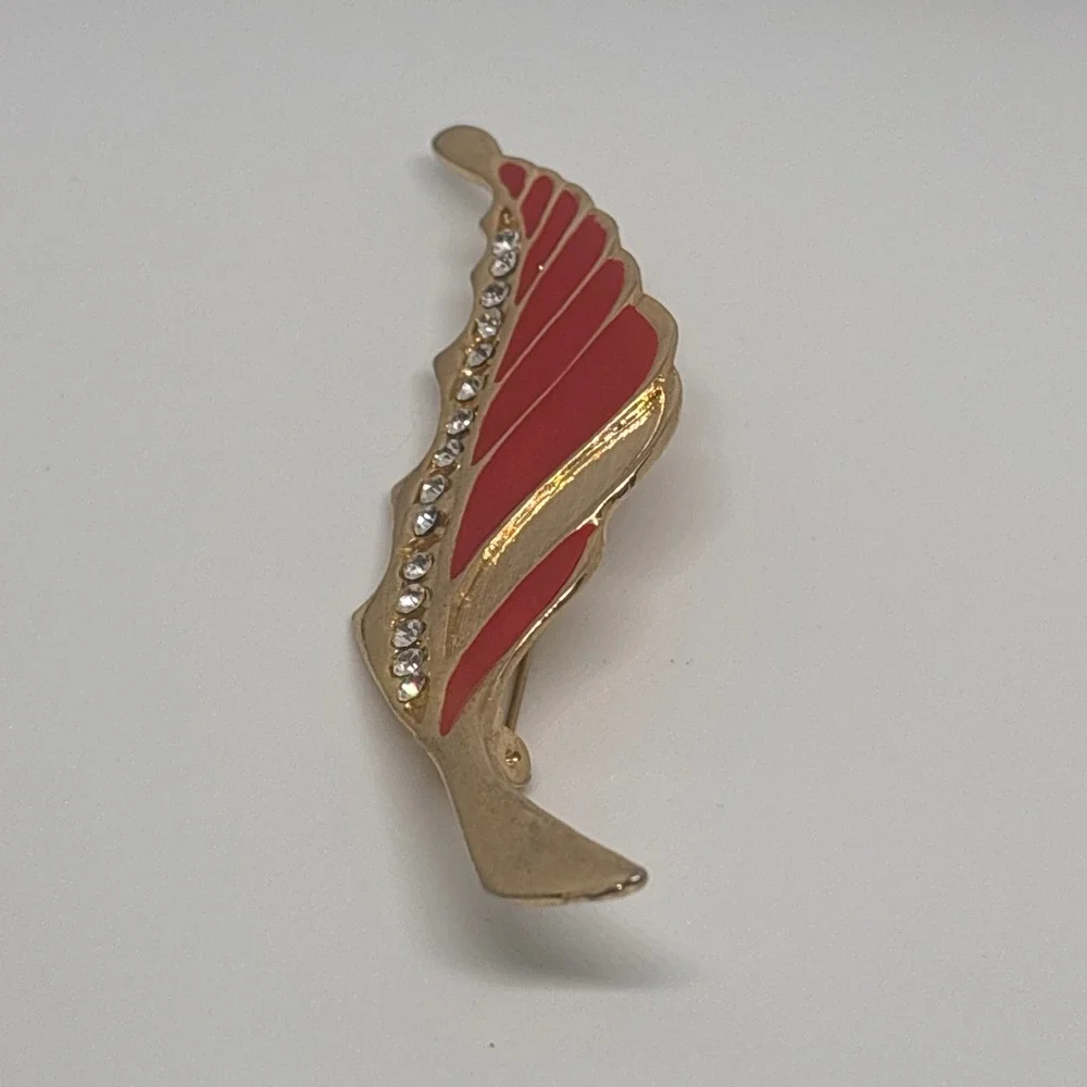 Gold Tone Red Enamel Crystal Leaf Brooch Pin Fashion Jewelry‎